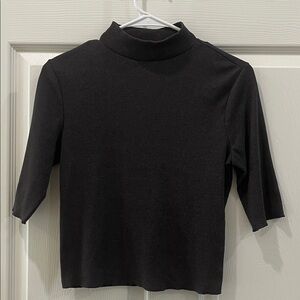 Zara Black Ribbed Short-Sleeve Mock Neck Cropped Top Women Large